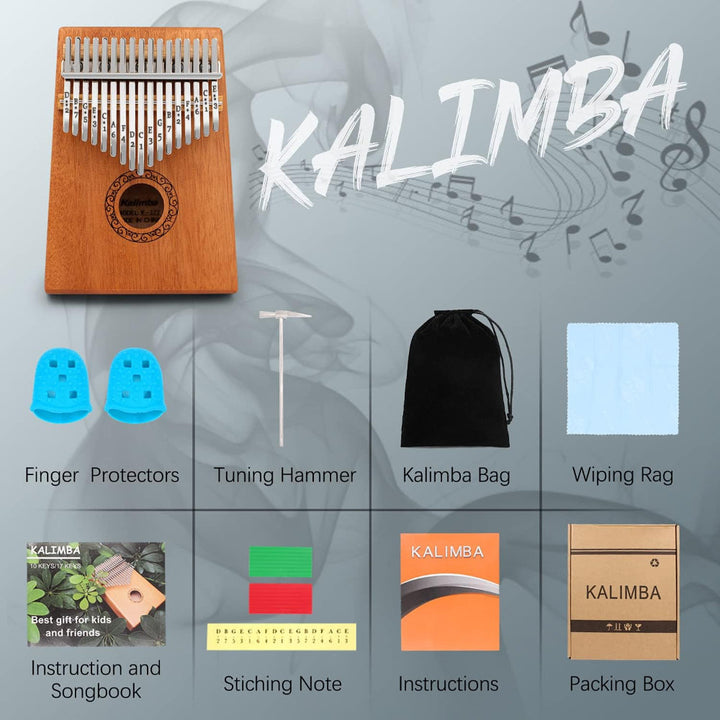 Kalimba Thumb Piano | 17-Key Blue Wood Finger Piano