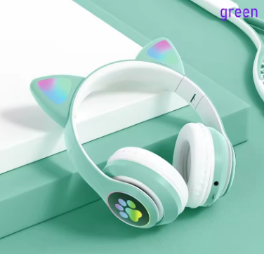 Gaming Headphones Cat Ears | LED RGB Light Foldable Headset